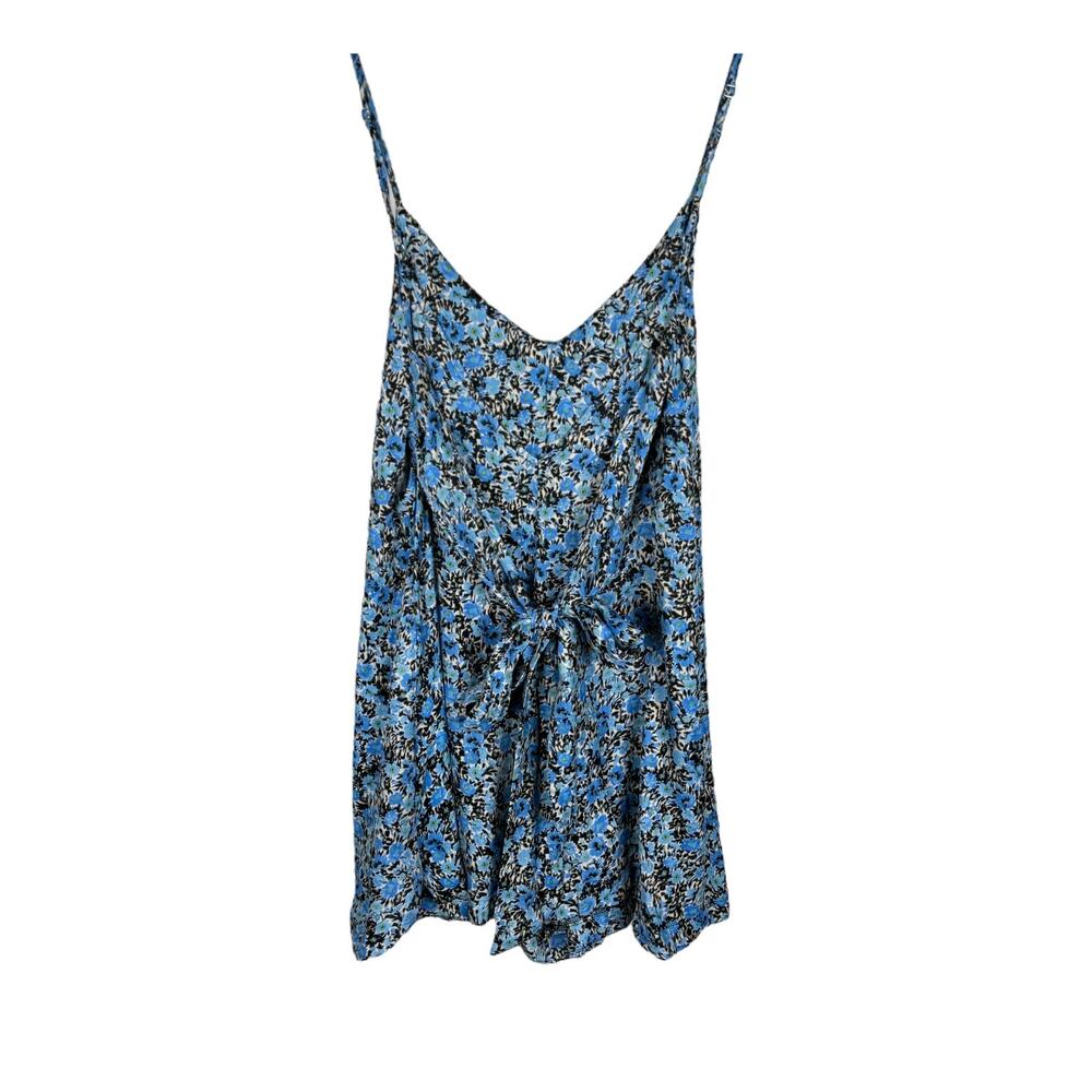 Topshop Floral Romper Blue Silky Satin Grunge Tie Back Sleeveless Size 12 Beach - Picture 3 of 12
